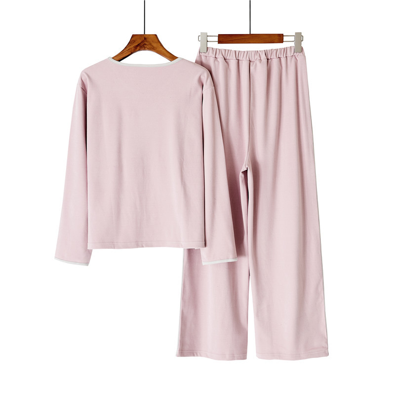 Fløjl pyjamas sæt til kvinder v-hals pullover hjemmetøj sæt_voghion.com