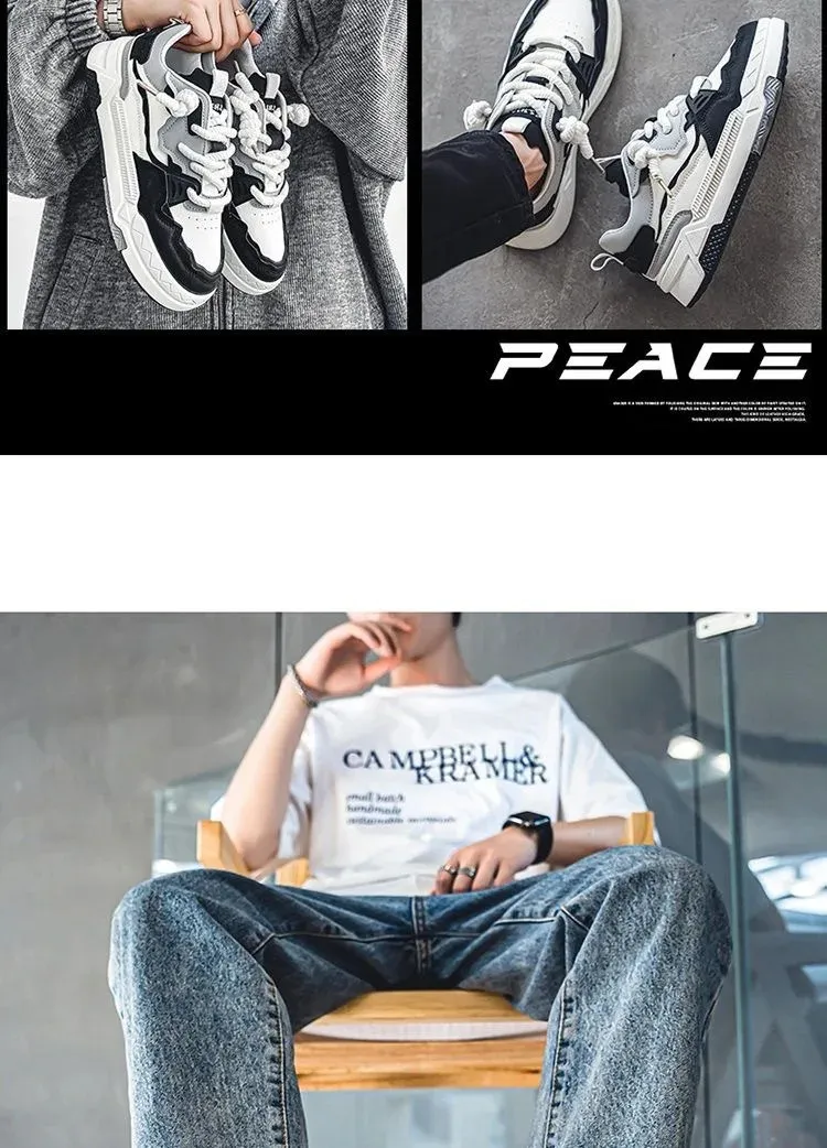 Trend chleb tkany koronkowy patchwork street hip-hop krótkie grube męskie buty sportowe 241007_voghion.com