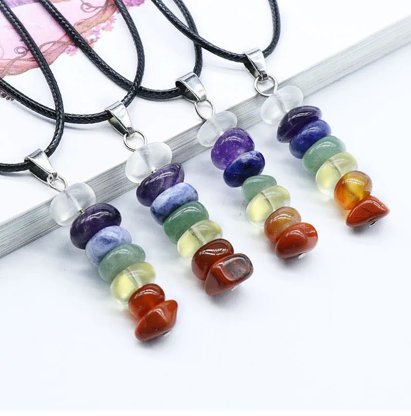Colliers pendentifs Collier en pierre de chakra naturelle Amulette Cristal brut Quartz Améthystes Agates Guérison Reiki féminine_voghion.com