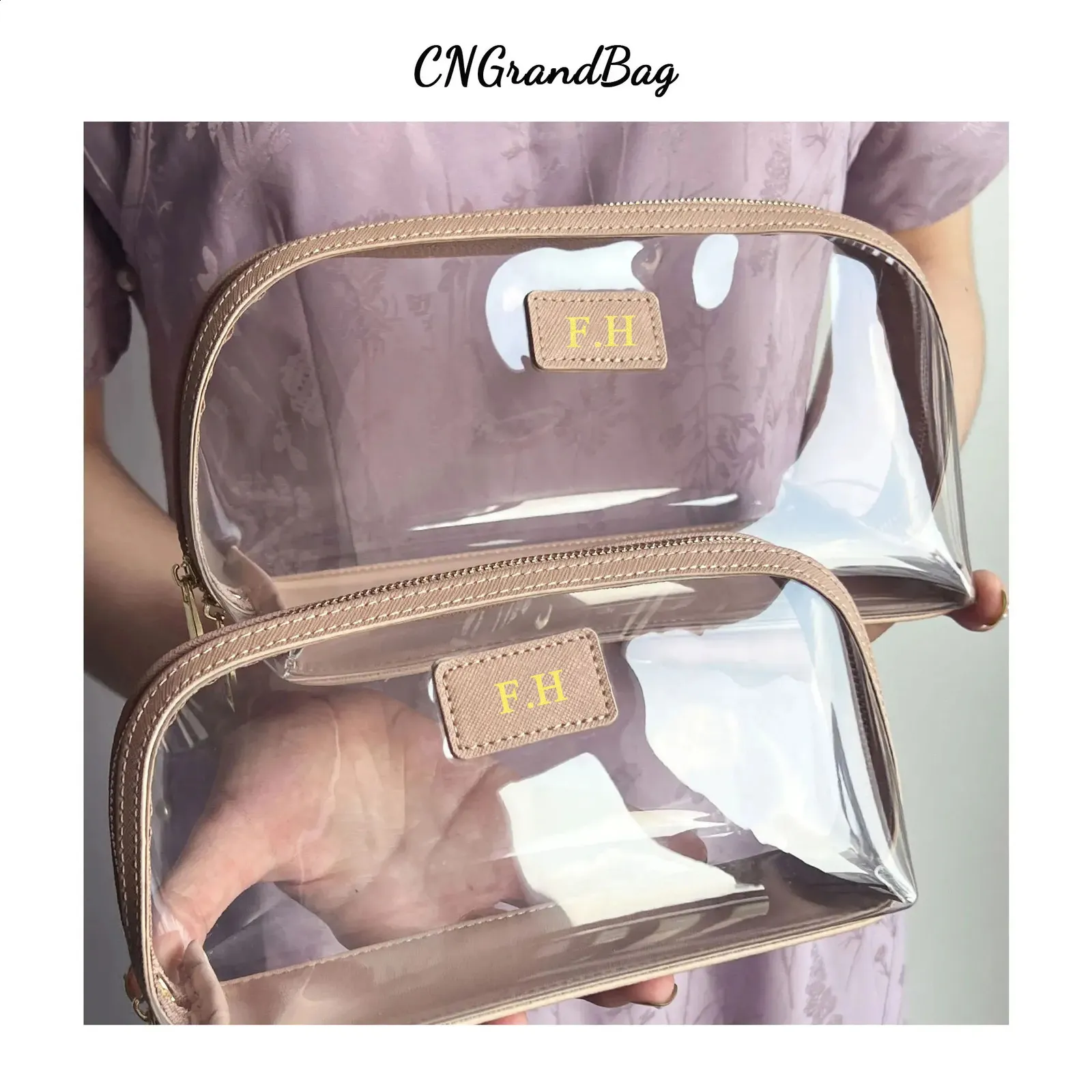 Custom Genuine Leather Travel Set Waterproof Makeup Brush Storage Portable Transparent PVC TPU Cosmetic Bag 240805_voghion.com