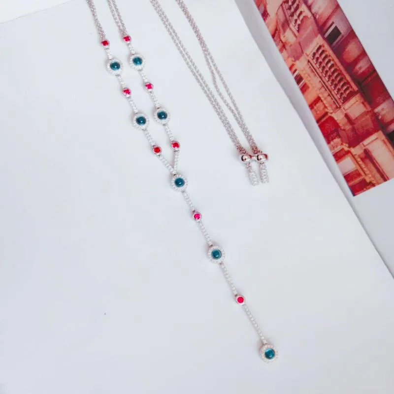 Chains Real Sterling Sier Multicolor Stones Candy Long Necklace Adjustable Chain Women Fashion Party Jewelry_voghion.com