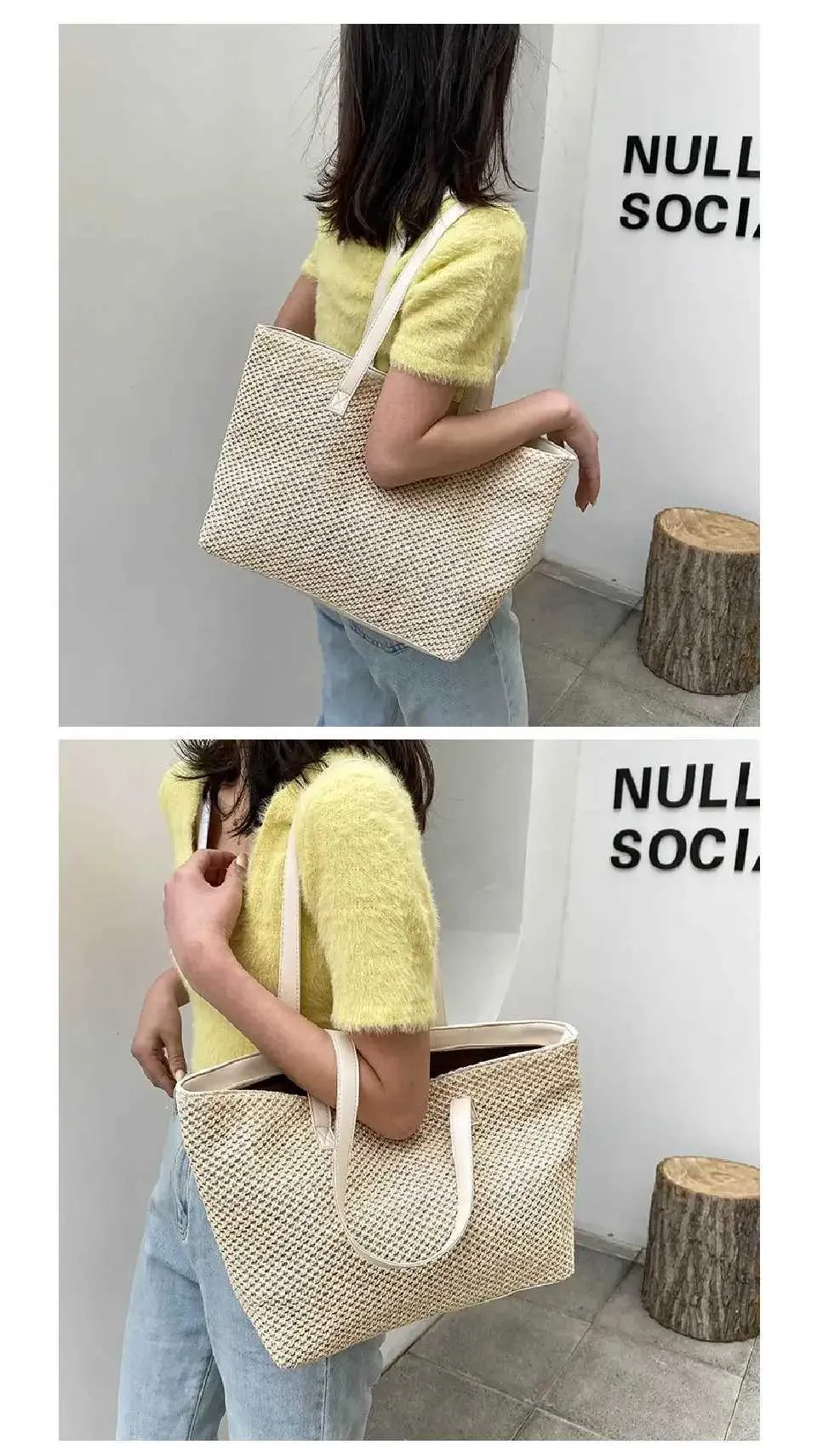 2024 Summer Beach Straw Large Capacity Shopping Solid Color Shoulder Makeup Bag Casual Womens Wallet Handbag Y241011_voghion.com