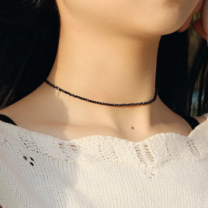 Crystal Beaded Choker Necklace For Women Black Sparkling Collar_voghion.com