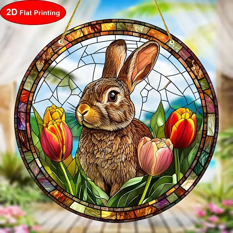 Attrape-soleil lapin lumineux - Art acrylique teinté 9" . Décoration printanière pour les célébrations de Pâques ou le charme de la chambre._voghion.com