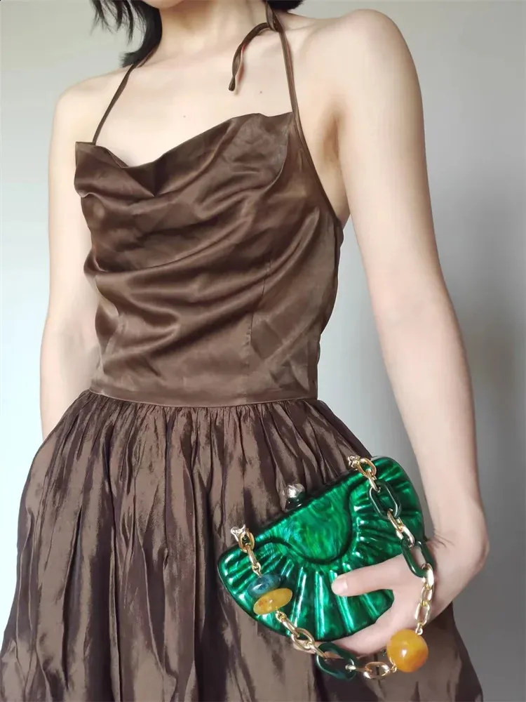 Evening Bag Geometric Half Moon Clutch Purse Forest Green_voghion.com