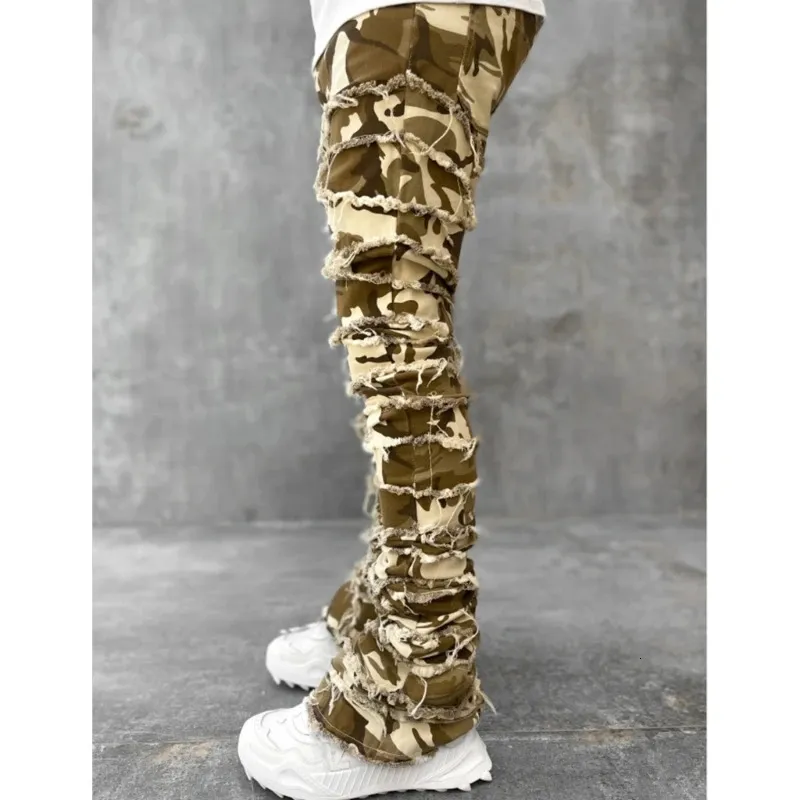 E15E Herren Stacked Jeans Fit Zerrissene Destroyed Gerade Jeanshose Vintage Hip Hop Hose Streetwear 240415_voghion.com