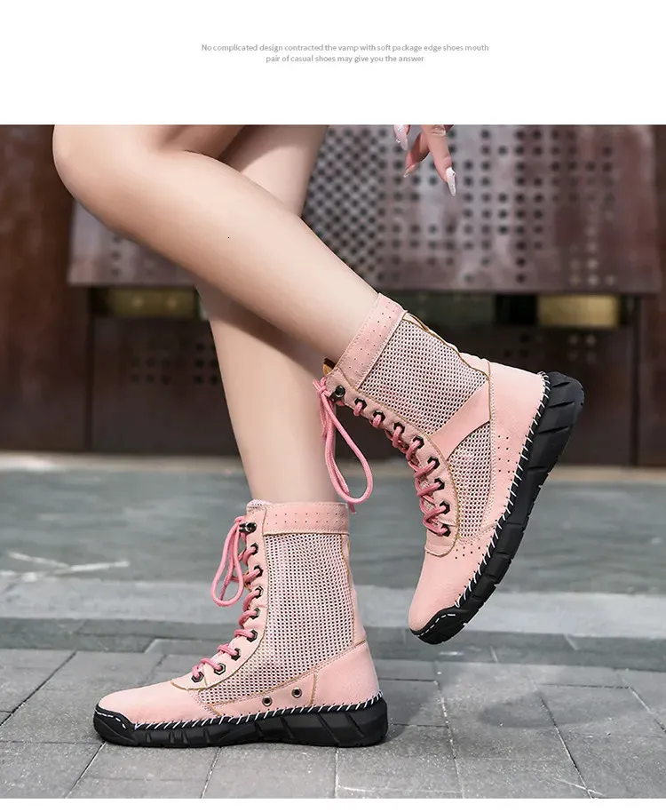 Bottines d'été en maille pour femme, chaussures montantes, respirantes, roses, tendance, décontractées, grande taille 48, 250530_voghion.com