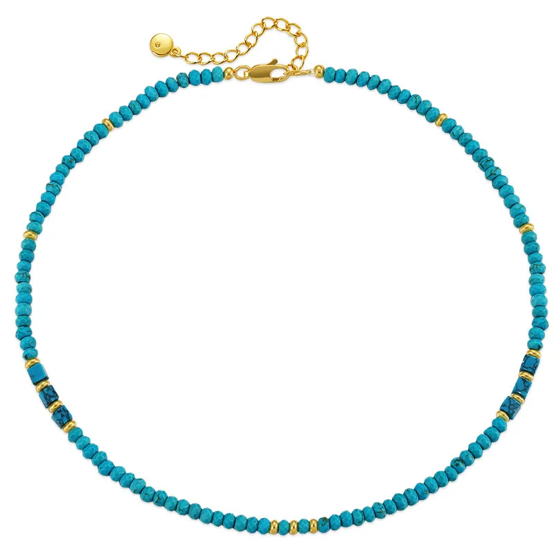 Collier de perles turquoise irrégulières faites à la main pour femmes, chaîne porte-bonheur en forme d'épis de blé dorés, bijoux rétro_voghion.com