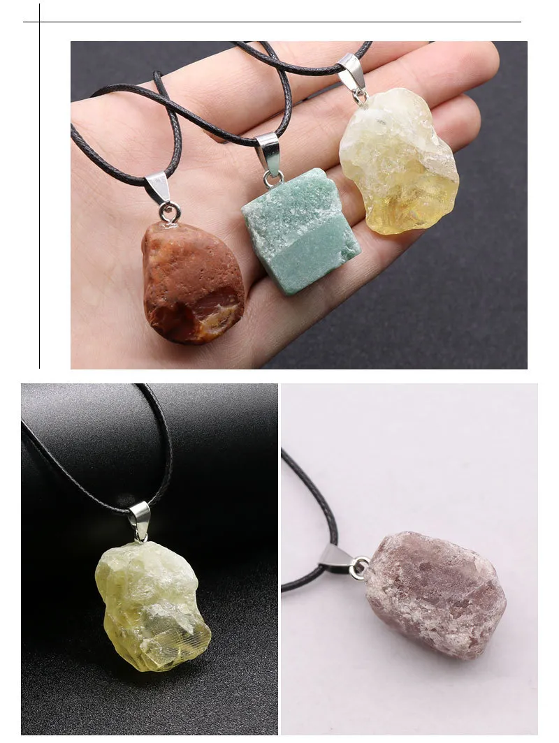 Anhänger Halsketten PCS Echter Rohstein Kristall Anhänger Halskette Natürlicher Edelstein Rosa Quarz Reiki Chakra Lederkette_voghion.com
