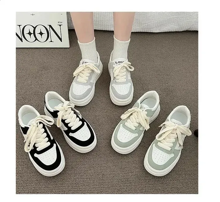 Baskets à plateforme épaisses pour femmes, chaussures de sport décontractées vulcanisées à lacets pour femmes, chaussures de mode noires et roses 240826_voghion.com