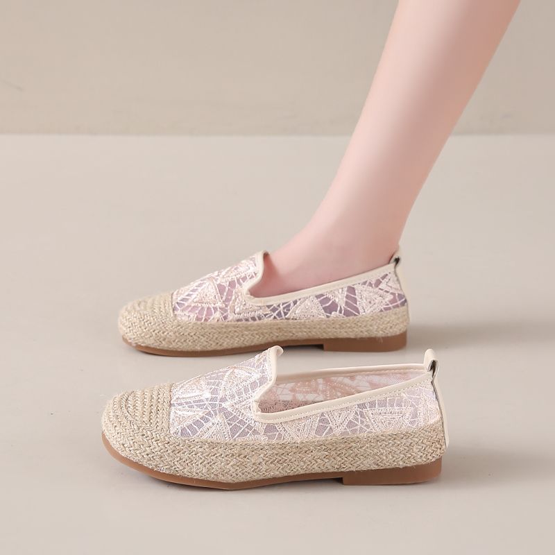 Fisherman Women 2024 new summer lace mesh lazy one slip-on cloth soft sole single shoes_voghion.com