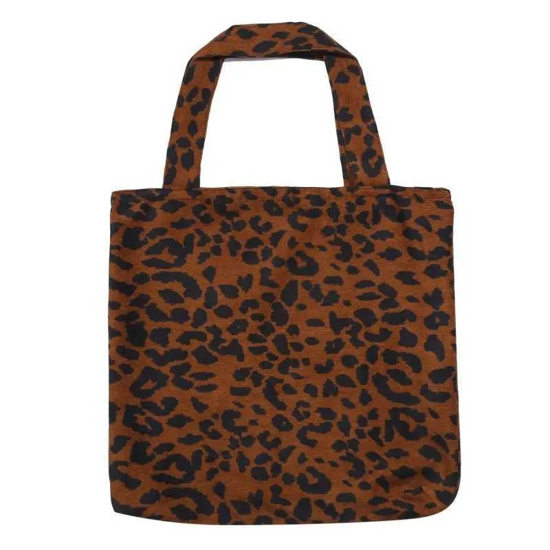 Classic Leopard Printing Top Handle Corduroy Shopping Large Capacity Book Handbag Womens Casual Shoulder Bag Y241011_voghion.com