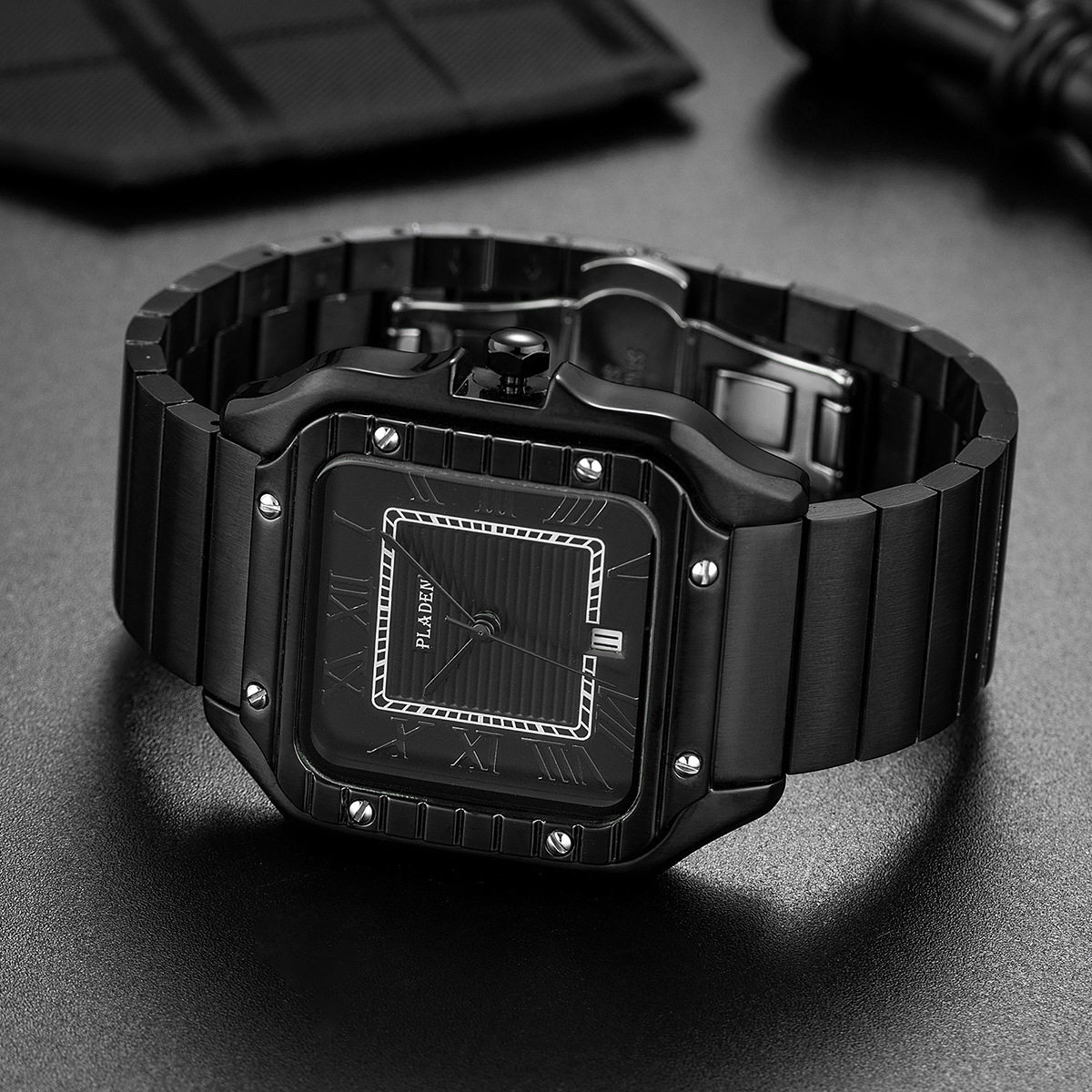 La marque PLADEN est une montre à quartz pour hommes à la mode, classique et de haute qualité avec calendrier carré en acier inoxydable pour les affaires_voghion.com