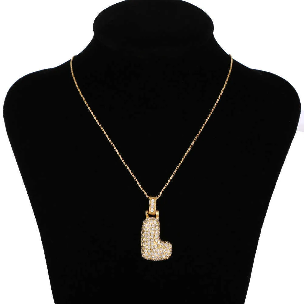Collier lettre bubble plaqué or avec pendentif zirconia_voghion.com