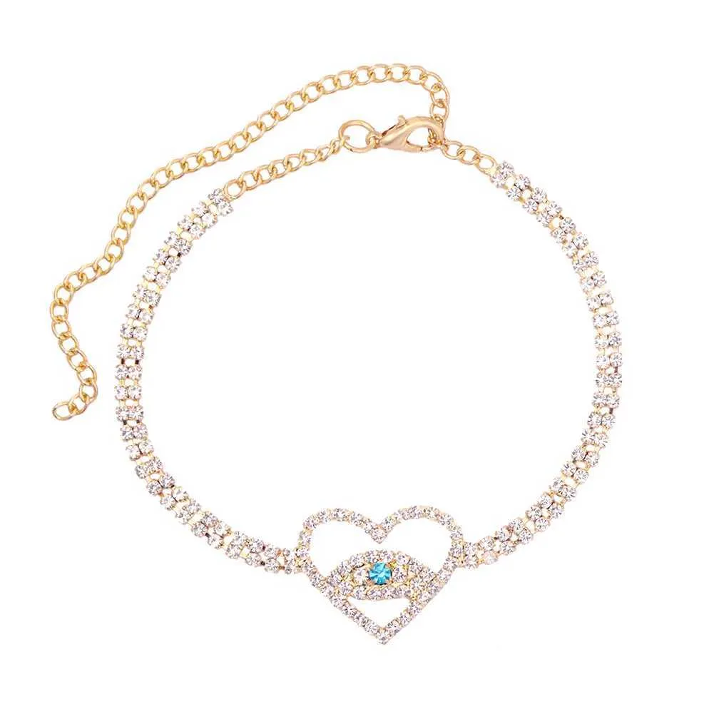 Anklets Blue Diamond Heart Evil Eye Womens Sier Crystal Tennis Ankle Bracelet Fashion Statement JewelryL2403_voghion.com