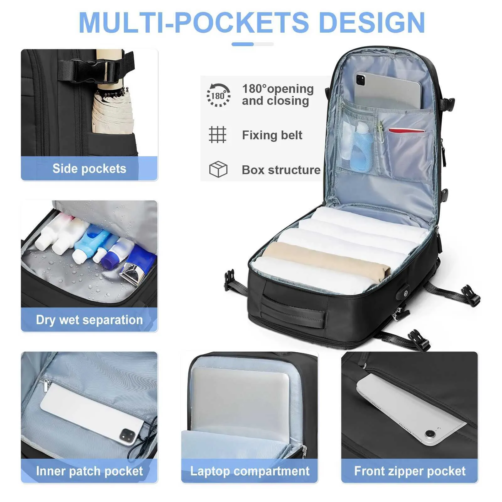 Herren Vakuum Reise Kabine Flugzeug 45x36x20 Easyjet Carry-Ons Damen Rucksack Wasserdicht Laptop Rucksäcke Wandern_voghion.com