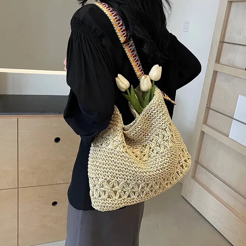 Ladies Fashion Summer Straw Crossbody Bag Women Beach Holiday Shopping Woven Shoulder Handbag Messenger Purses 240802_voghion.com