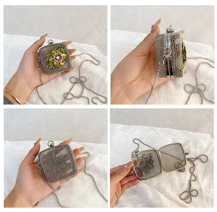 Mini Abendtasche mit ausgehöhlten Umhängetaschen für Partys, Metallkette, Lippenstift, Geldbörse, Box-Tasche 240823_voghion.com