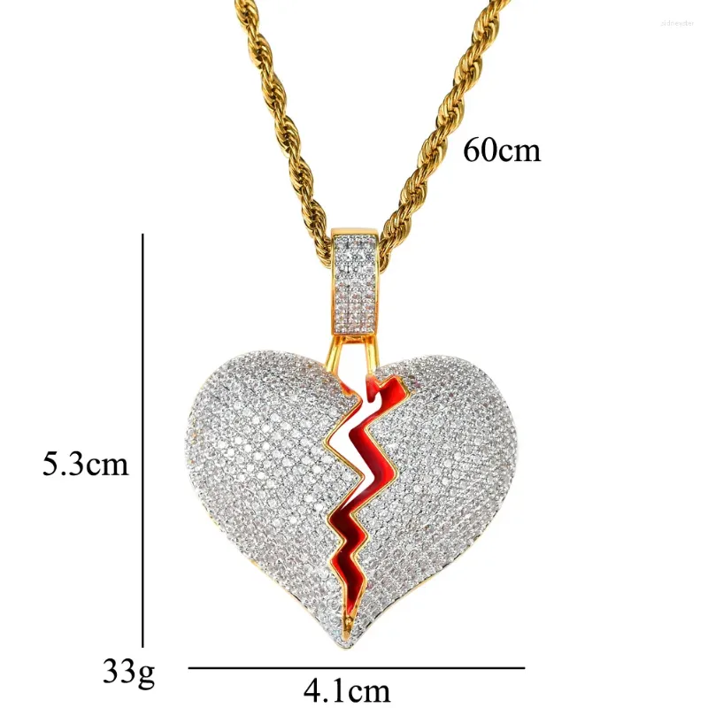 Pendant Necklaces Heart Broken Necklace Gold Sier Color Zirconia Stone Hip Hop Jewelry For Men Charm Gifts_voghion.com