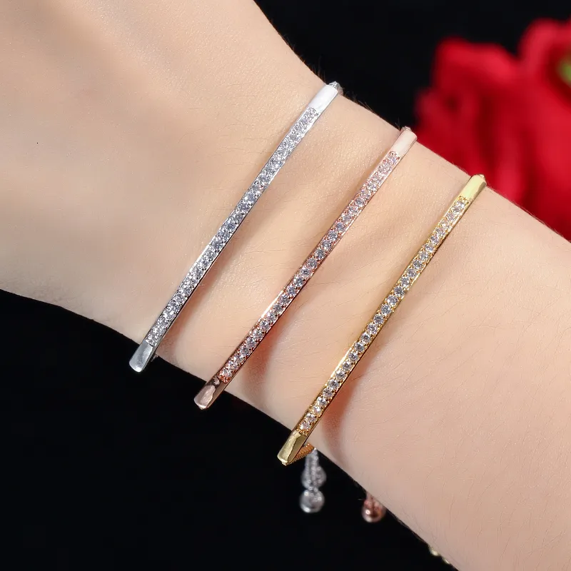 Adjustable Slider Bracelet With Cubic Zirconia Rose Gold Finish_voghion.com