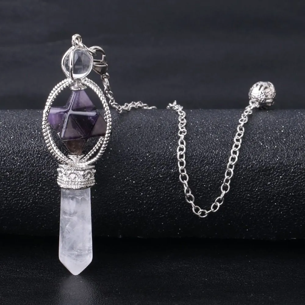 Collier Pendentif Pendule Cristal Naturel Multicolore Longueur 18,5cm Radiesthésie Divination Esotérisme Collier Pierre_voghion.com