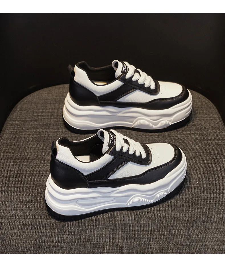 Dikke, hoge leren skateboardschoenen met ronde neus voor comfort en extra hoogte, sportschoenen met rubberen zool_voghion.com