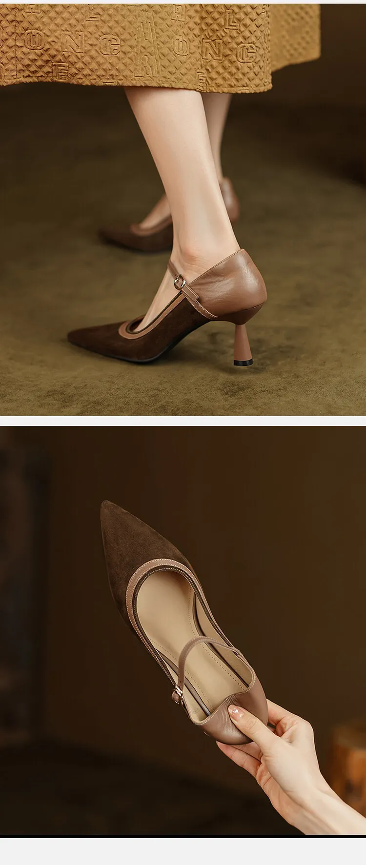 Primavera 2023 Scarpe con tacco a spillo, punta affilata, tacco sottile, in pelle scamosciata di pecora, da donna, con fibbia, fatte a mano, Bca9 S_voghion.com