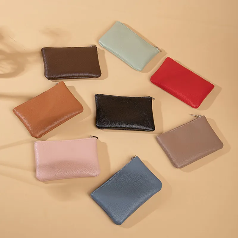 Portafoglio ultrasottile in pelle PU con cerniera, portamonete, auricolari e porta carte_voghion.com