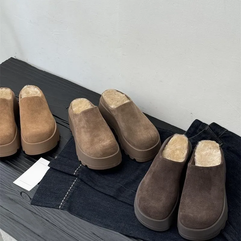 Damespantoffels: modieuze dikke zool fleece winterpantoffels buiten warme kleding 2024 nieuw trendy, kaki/koffie/bruin, gratis_voghion.com