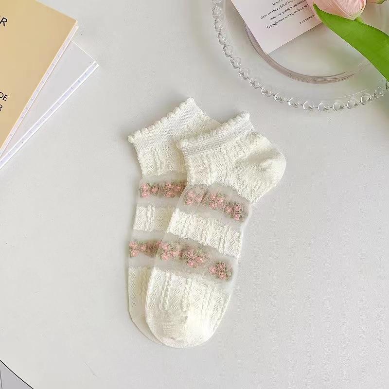 Socks For Women Spring And Summer Korean Thin Short Socks Summer Sweat Absorbent Breathable Invisible Socks Japanese Sweet Floral Ladies Socks_voghion.com