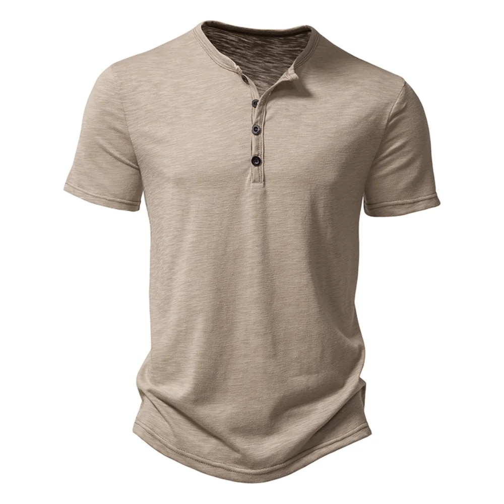 Camisa de manga corta informal de Color sólido con cuello Henley para hombre, Polo, camisetas de alta calidad para hombre_voghion.com