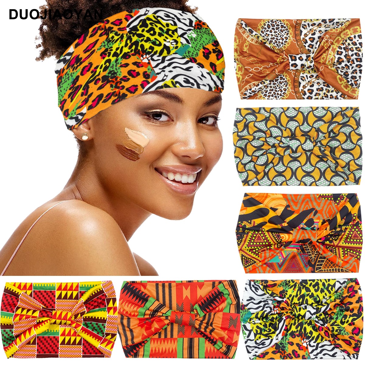 Unisex Knot headband Color matching pattern printed sports headband Fashion polka dot wide edge elastic headband_voghion.com