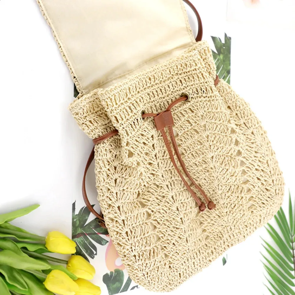 Damen Stroh Sommer Boho Bohemian Hohl Schultertasche Hobo Häkeln Reisetaschen für Frauen Gestrickter Strandrucksack 240907_voghion.com