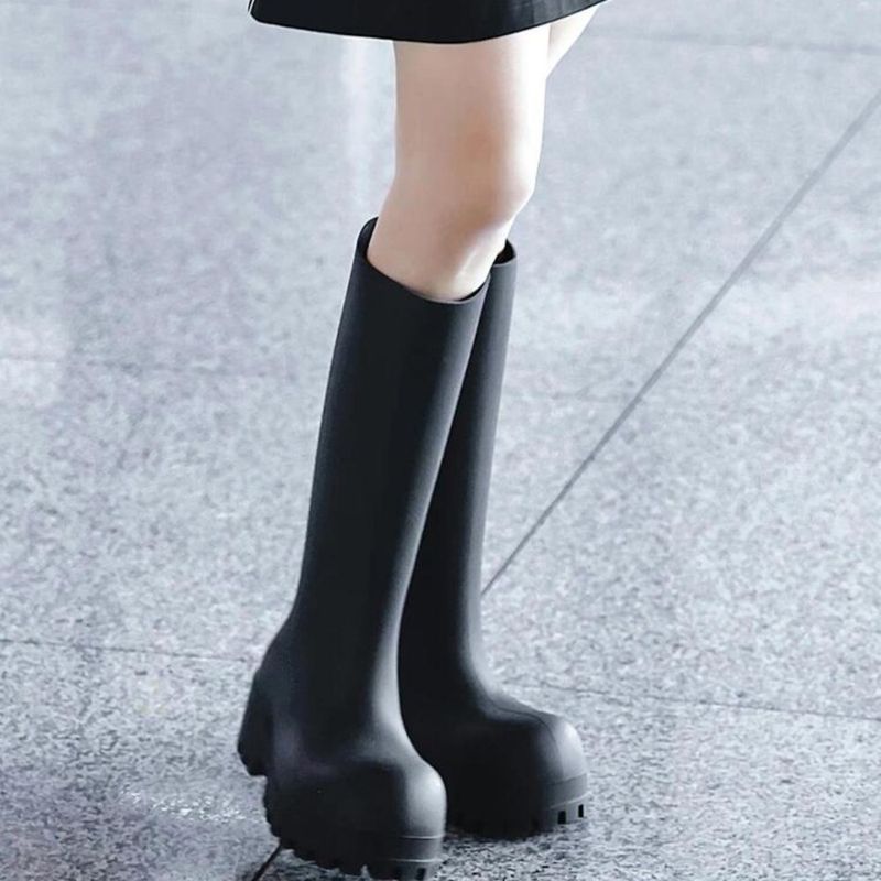 NIGO Damen Hierscht Wanter Schwaarz Décke Buedem Heeving Reen Retro High Street Trend Temperament Biker Stiwwelen #NGSH1354_voghion.com