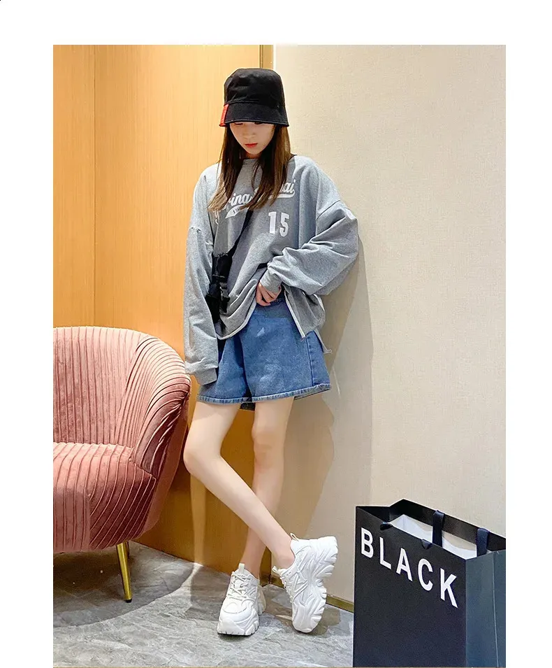 Dicken Boden Koreanische Schwarz Chunky Turnschuhe Frauen Plattform Slip Auf Atmungs Herbst Winter Frau Vulkanisieren Schuhe Pelz_voghion.com