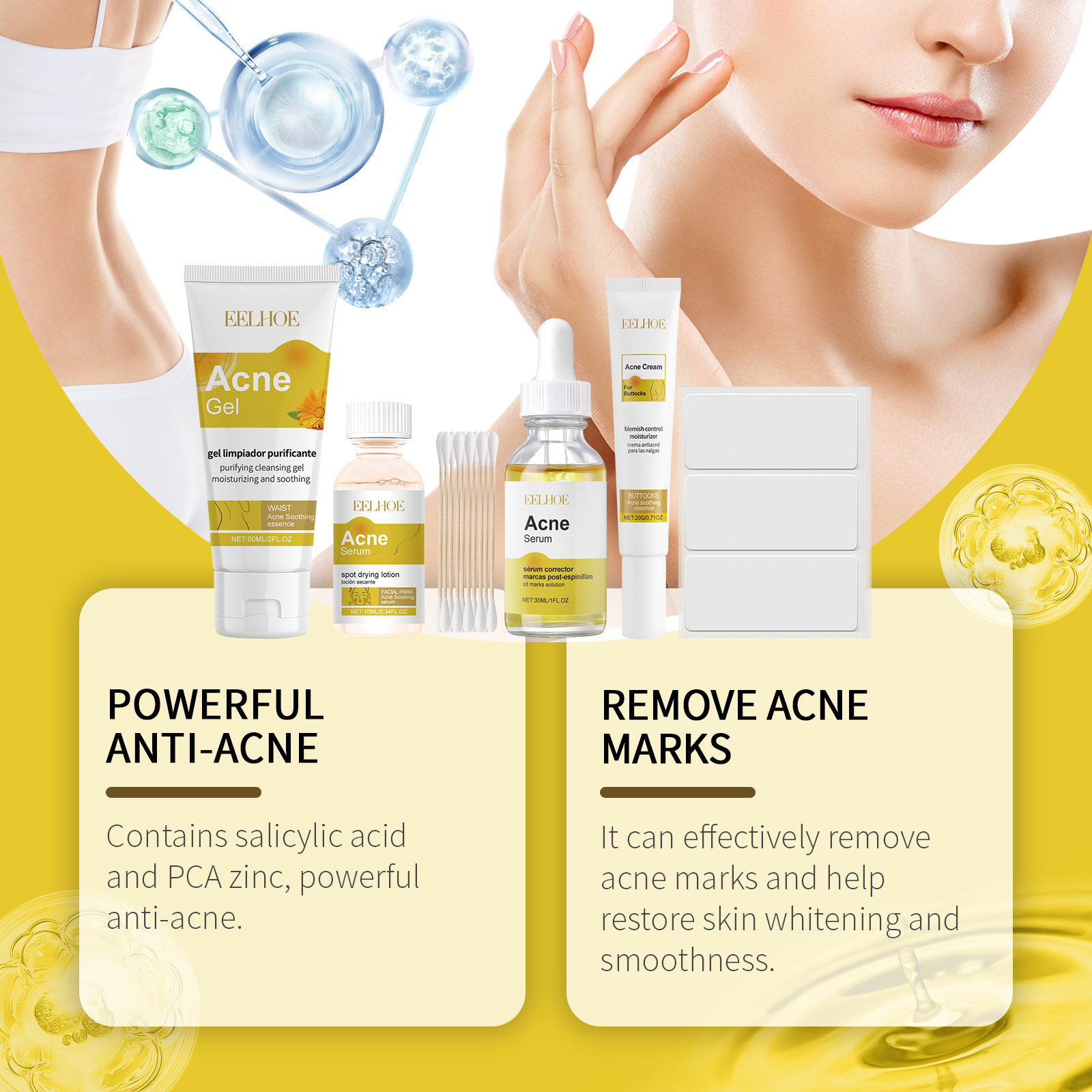 EELHOE Acne Skin Care Set Skin Care For Acne Skin Is Suitable For Moisturizing And Beautify Soft Skin_voghion.com