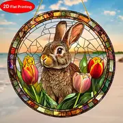 Attrape-soleil lapin lumineux - Art acrylique teinté 9" . Décoration printanière pour les célébrations de Pâques ou le charme de la chambre._voghion.com