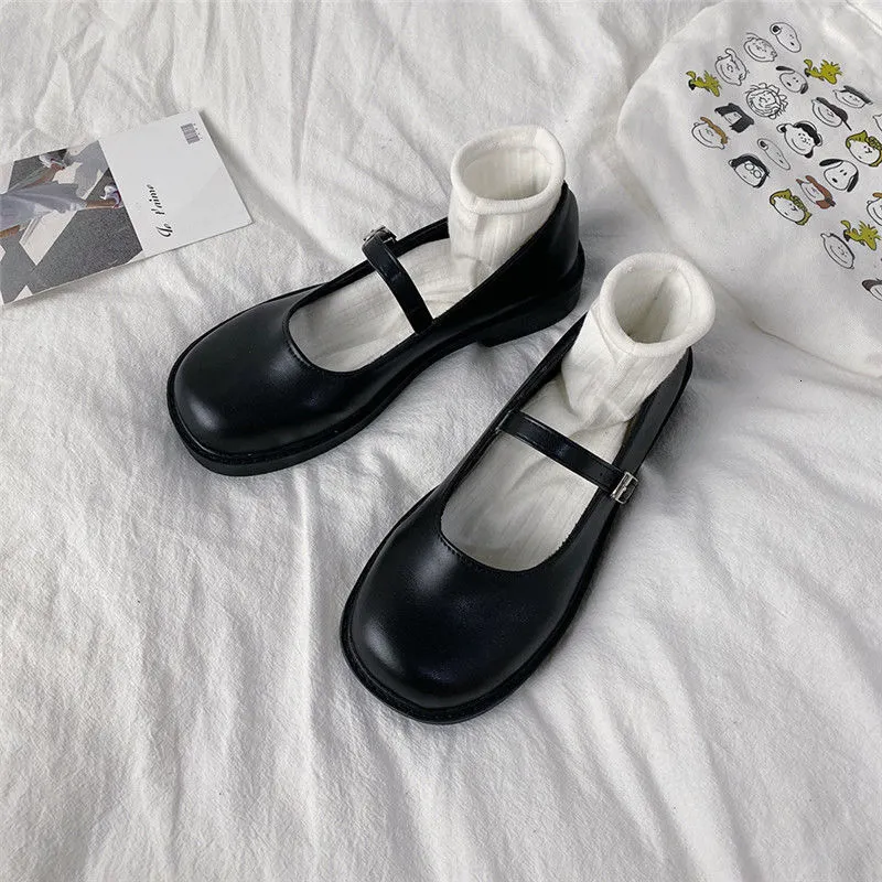 Damen Mary Jane Schuhe Leder Britischer Stil Academy Slipper_voghion.com