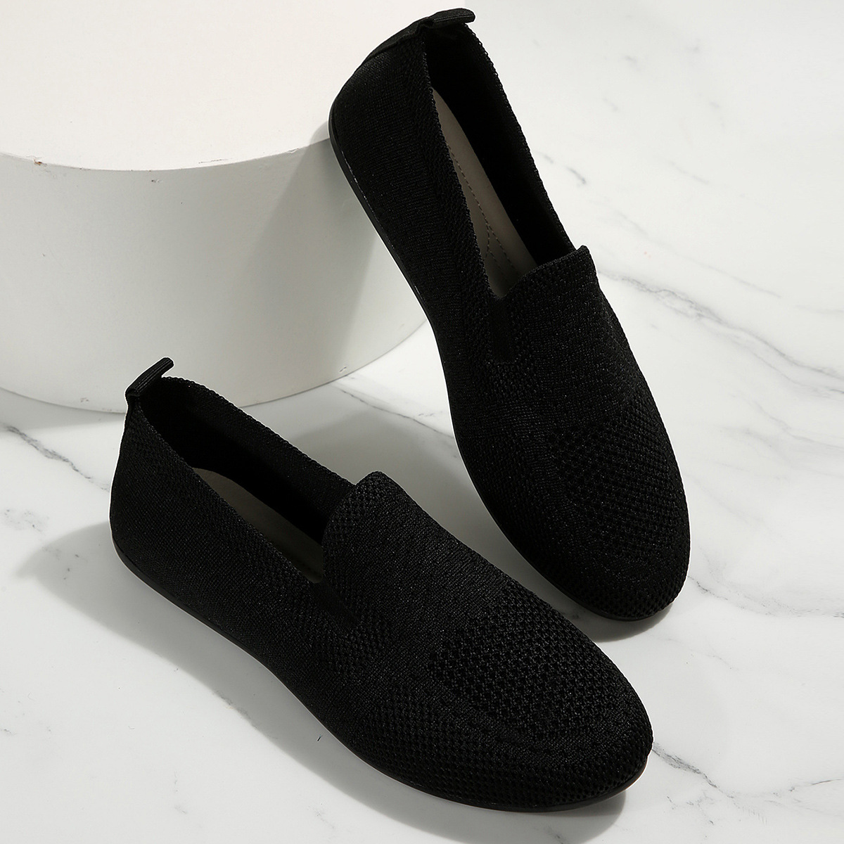 Damenmode flacher Mund fliegende Strick-Low-Top-Einzelschuhe Damen neue gestrickte runde Kopf Set Füße faule Müßiggänger_voghion.com