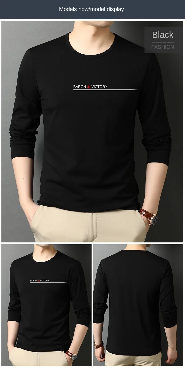 Topkwaliteit 95% katoen Designer Nieuw modemerk T-shirt Heren T-shirt Effen Trendy Lange mouwen Tops Casual Heren_voghion.com