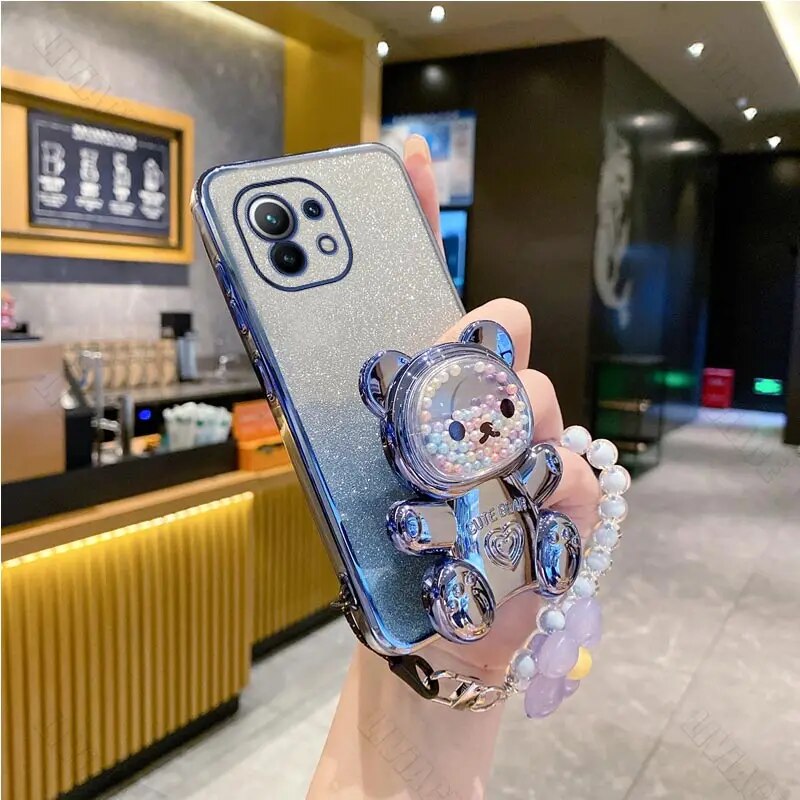 Coque Xiaomi Avec Support Téléphone Et Motif Ours Et Fleurs_voghion.com