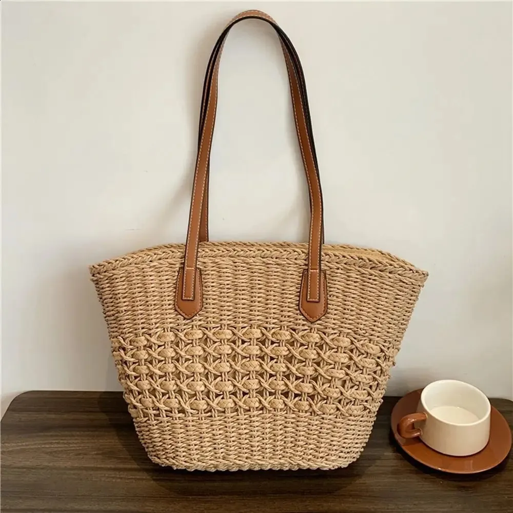 Women Casual Handbags Wicker Woven Shoulder Bags Summer Beach Straw Bag Large Capacity Tote Lady Big Purses 241008_voghion.com