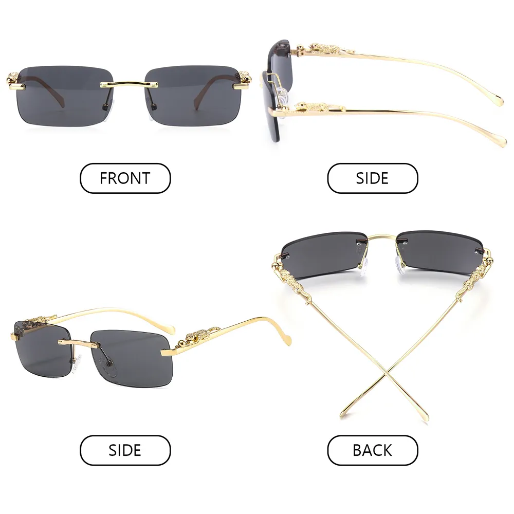 Men's Rimless Rectangle Sunglasses Retro Uv400 Clear Lens Shades_voghion.com