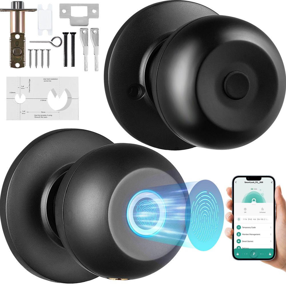 Smart Door Knob, Biometric Door Lock Bluetooth Smart Lock, Fingerprint Smart Lock With APP Control, Easy Installation Door Lock, For Home Bedrooms,_voghion.com