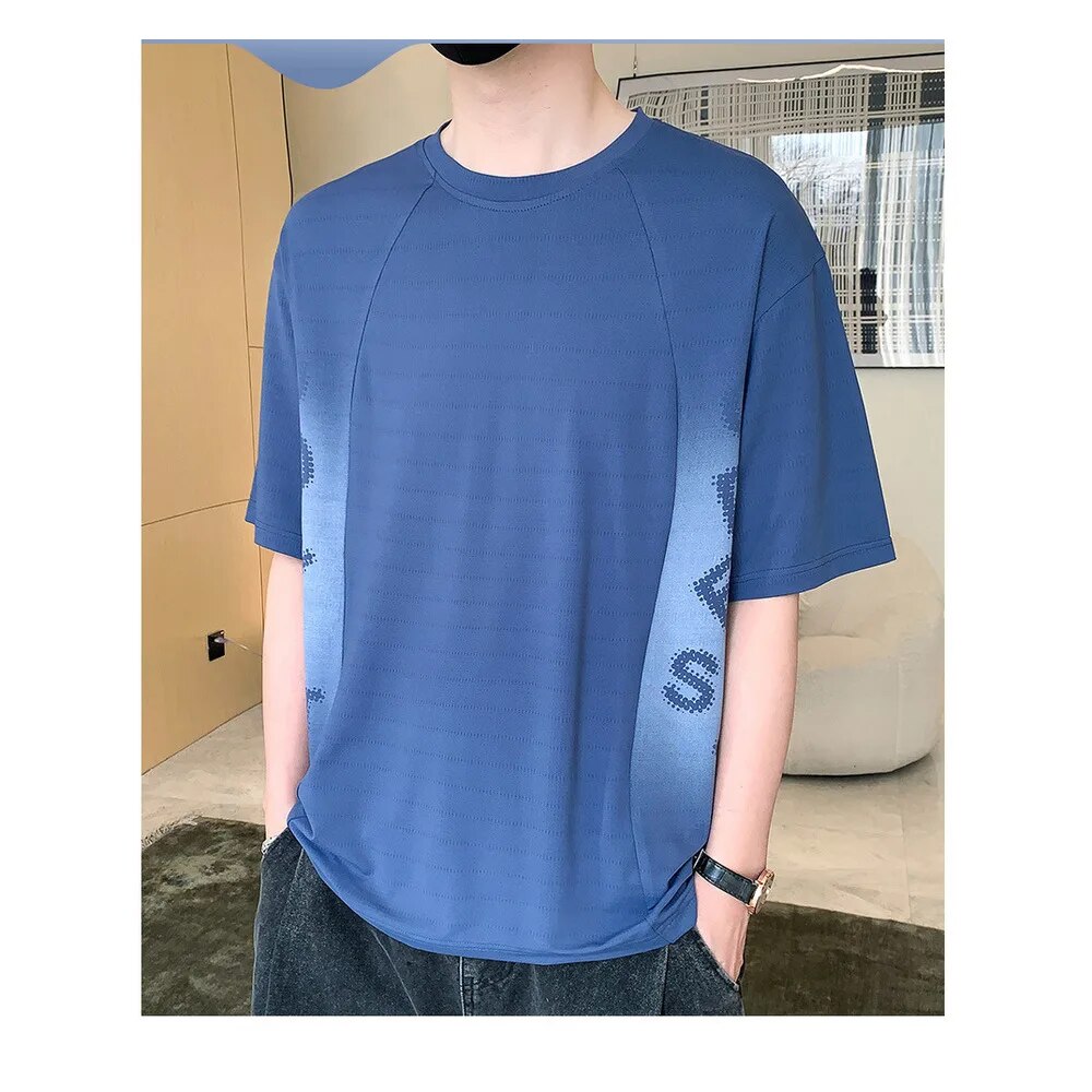 New T-shirt Short Sleeved Running Quick Drying Clothes Men's Sports Top Summer Ice Silk Half Shirt_voghion.com