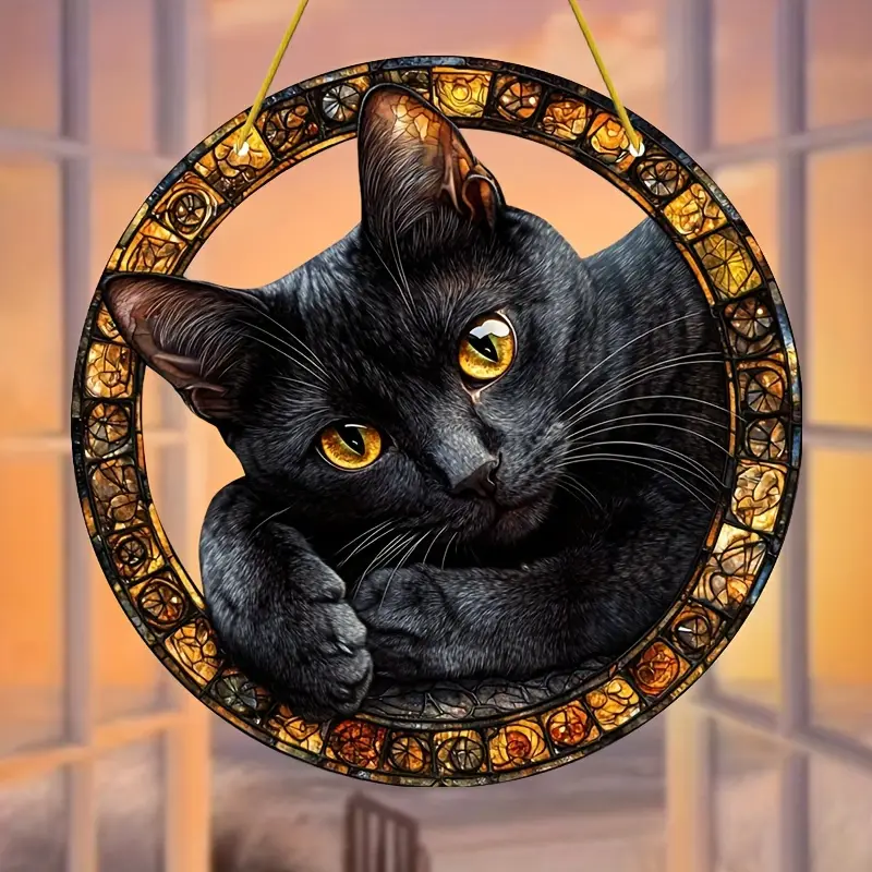 Midnight Feline Zonnevanger - 20 cm Mystiek Acrylkunstwerk. Betoverende decoratie voor op de veranda of op kantoor, het hele jaar door, een purrfect cadeau voor kattenliefhebbers._voghion.com