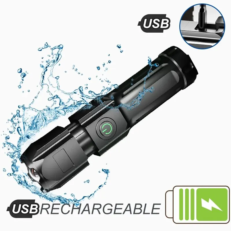 Leistungsstarke LED-Taschenlampe, wiederaufladbar per USB (18650), wasserdicht, Zoomfunktion, ideal zum Angeln, Jagen und Campen, 100.000 Lumen, taktische LED-Taschenlampe (FL)_voghion.com