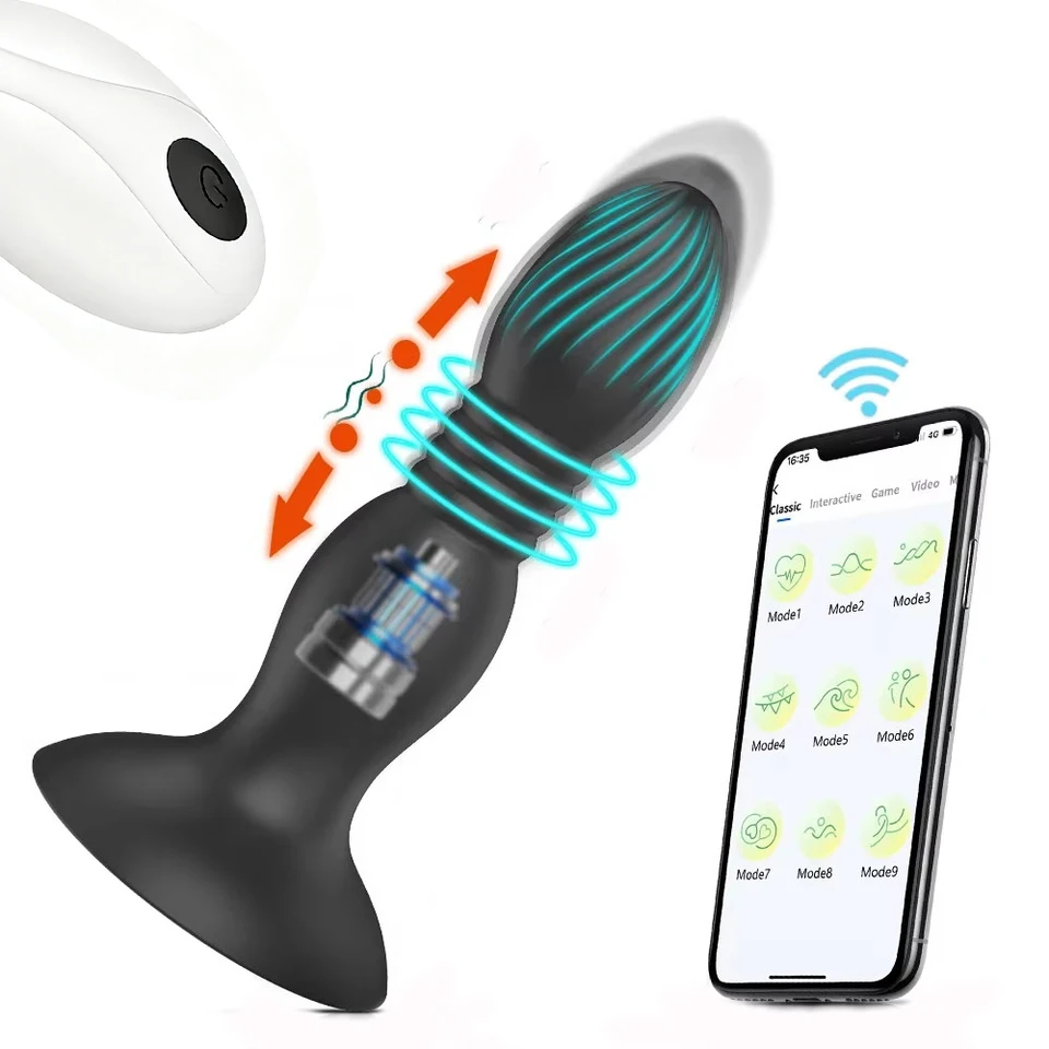 App Control Thrusting Butt Plug Vibrator With Suction Cup_voghion.com