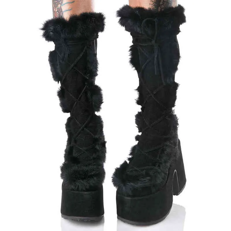 Lapolaka 2022 Fashion Waterproof Platform Heel Knee High Boots Lace Keep Warm The Winter Goth Punk Women Shoes T220915_voghion.com
