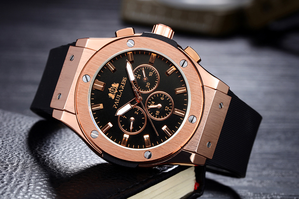 nical Multifunctional Luminous Rose Gold Tape Men's AUTOMATIC WATCH_voghion.com